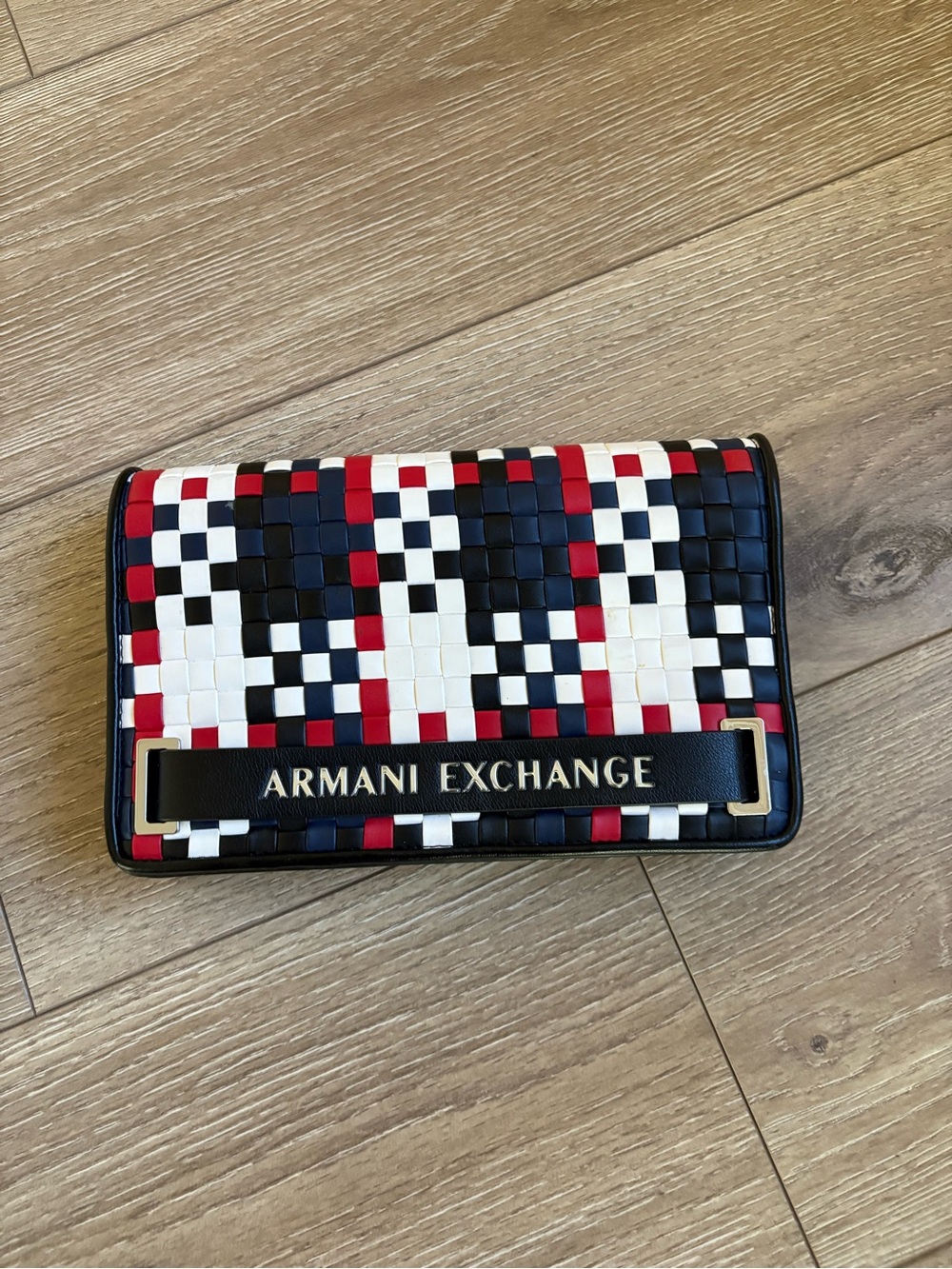Armani Exchange Black White Red Woven-Pattern Men’s Wallet